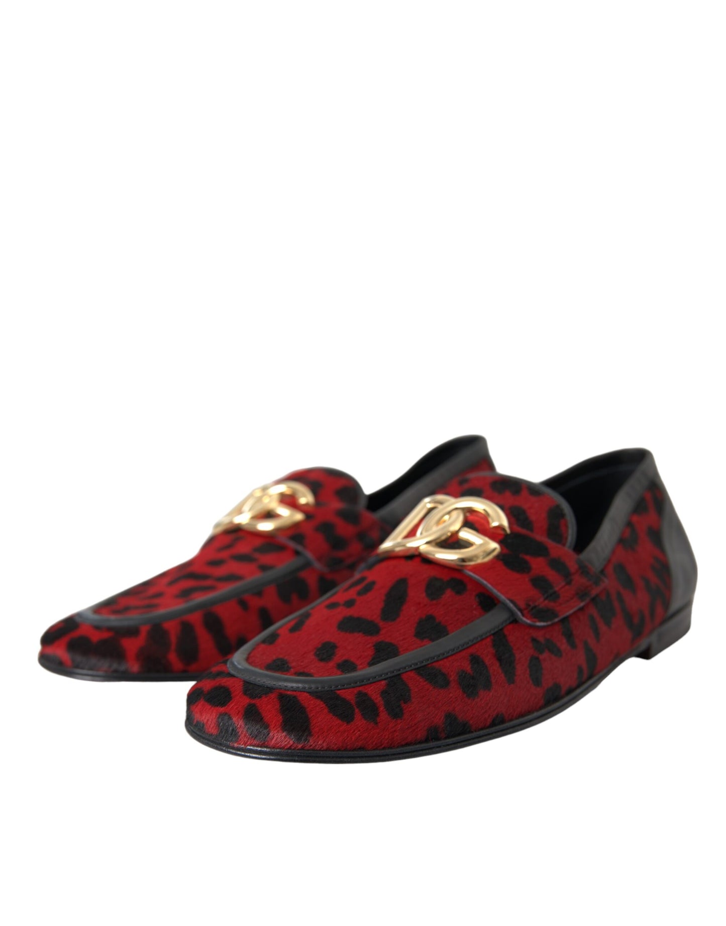 Mocasines de piel de leopardo en rojo y negro de Dolce &amp; Gabbana DG, zapatos formales para hombre