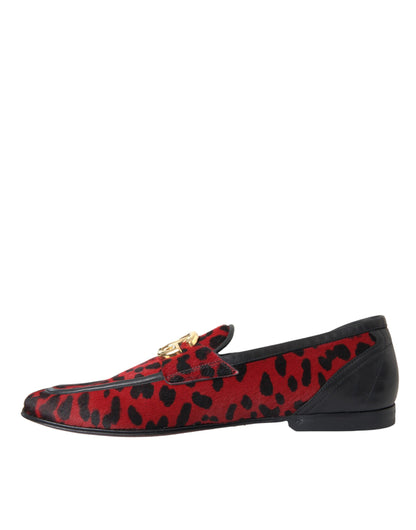 Mocasines de piel de leopardo en rojo y negro de Dolce &amp; Gabbana DG, zapatos formales para hombre