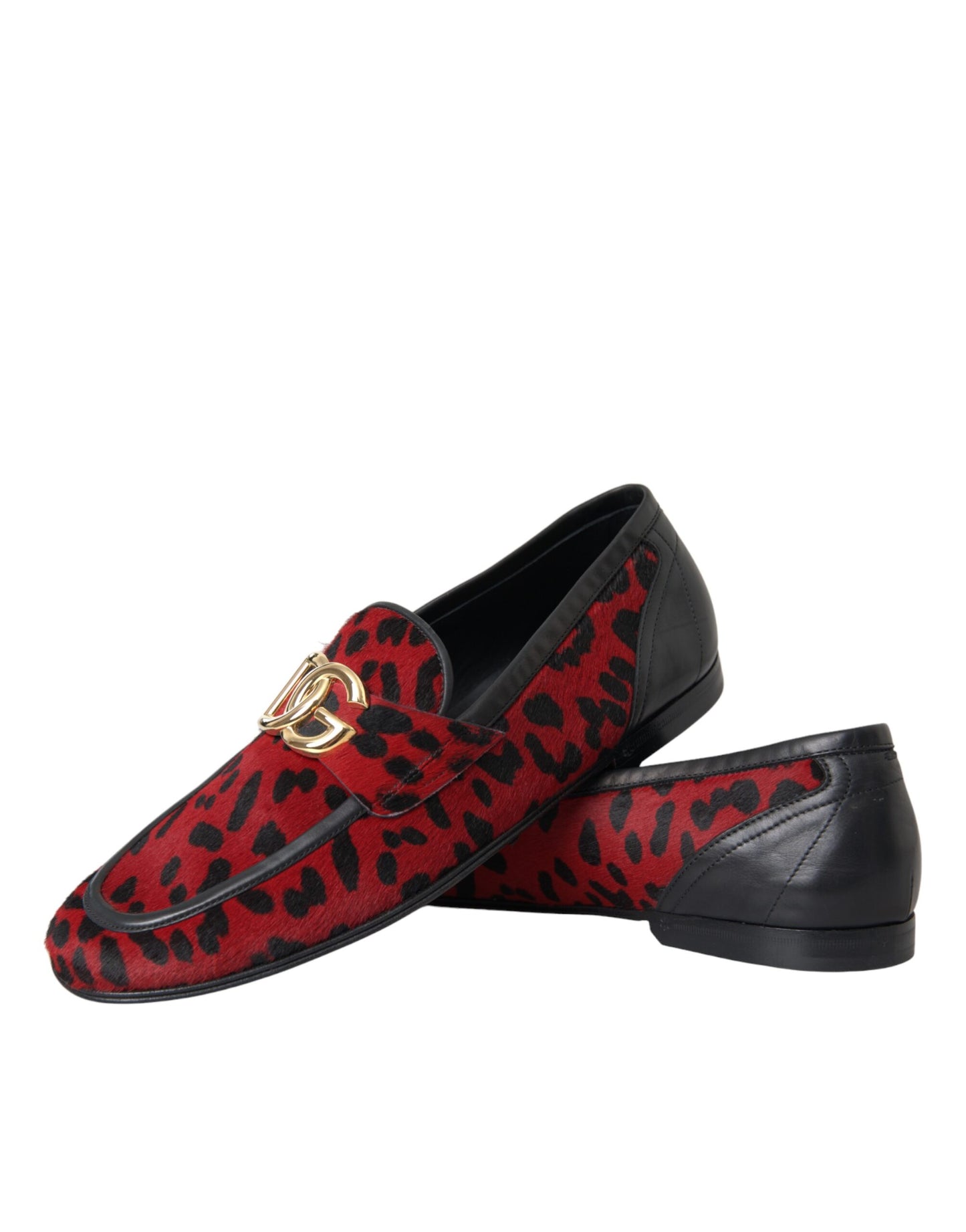 Mocasines de piel de leopardo en rojo y negro de Dolce &amp; Gabbana DG, zapatos formales para hombre