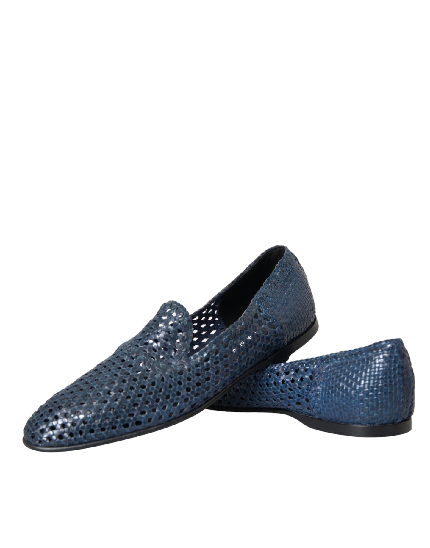 Mocasines sin cordones de piel tejida en azul de Dolce &amp; Gabbana para hombre