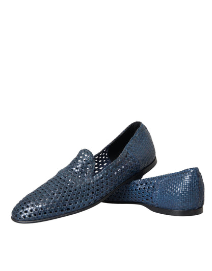 Mocasines sin cordones de piel tejida en azul de Dolce &amp; Gabbana para hombre