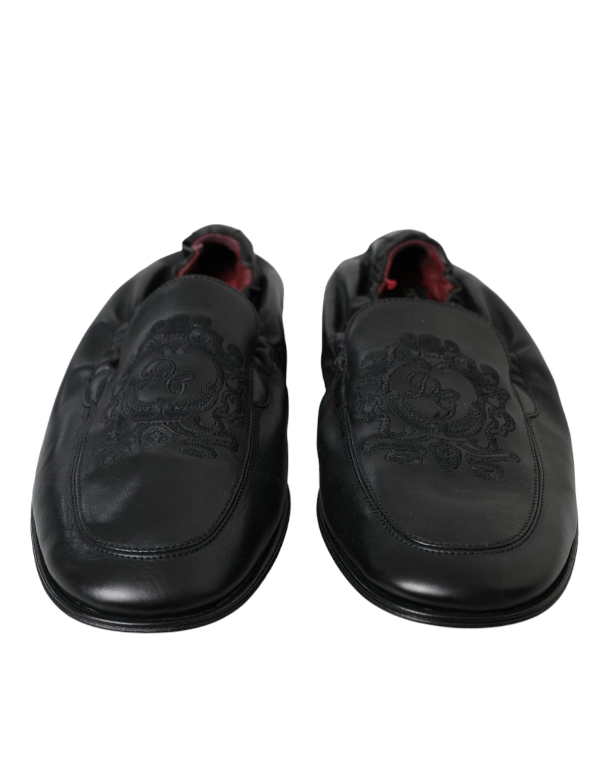 Mocasines de cuero con logotipo bordado en negro de Dolce &amp; Gabbana, zapatos de vestir para hombre