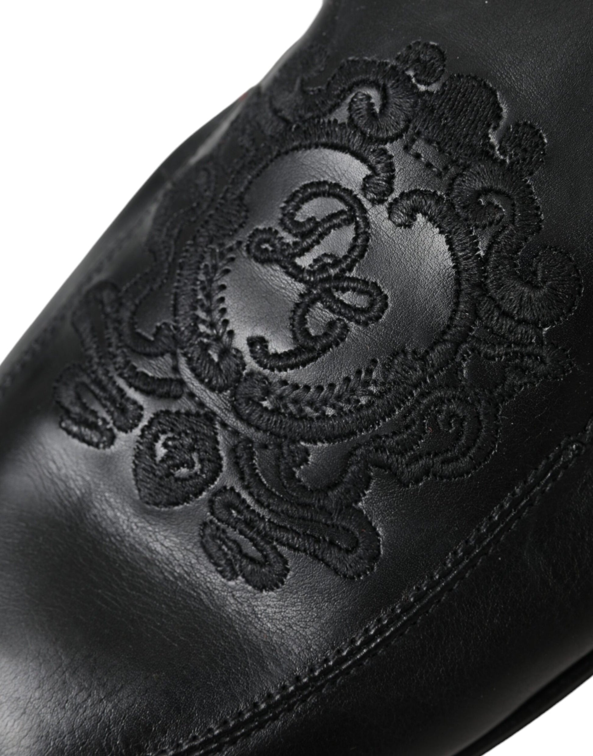 Mocasines de cuero con logotipo bordado en negro de Dolce &amp; Gabbana, zapatos de vestir para hombre