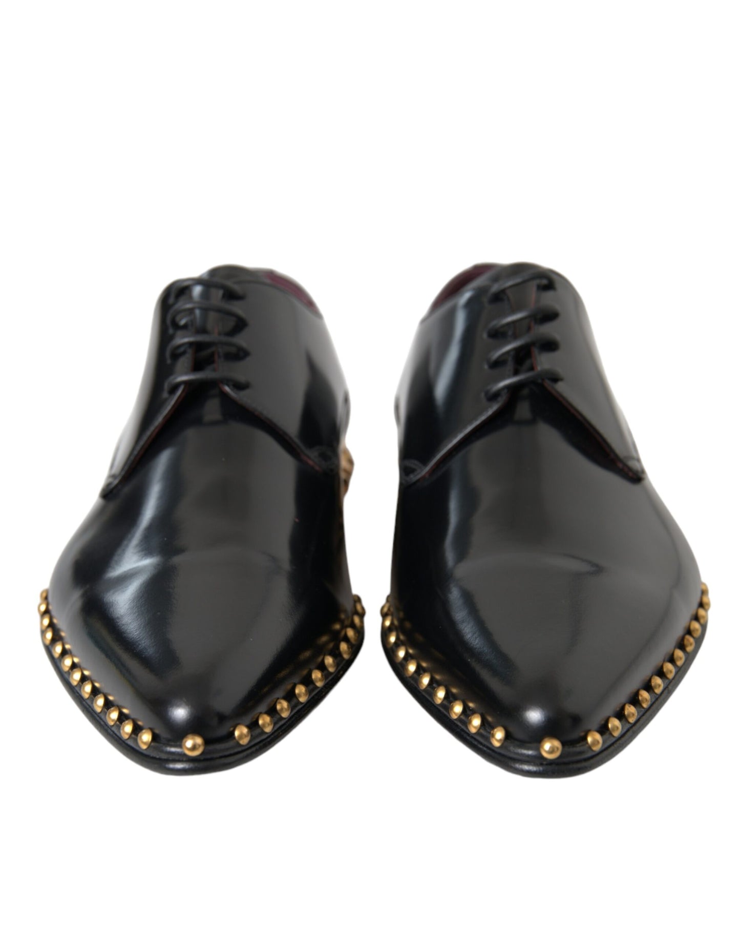 Zapatos de vestir Derby de cuero negro con tachuelas doradas de Dolce &amp; Gabbana