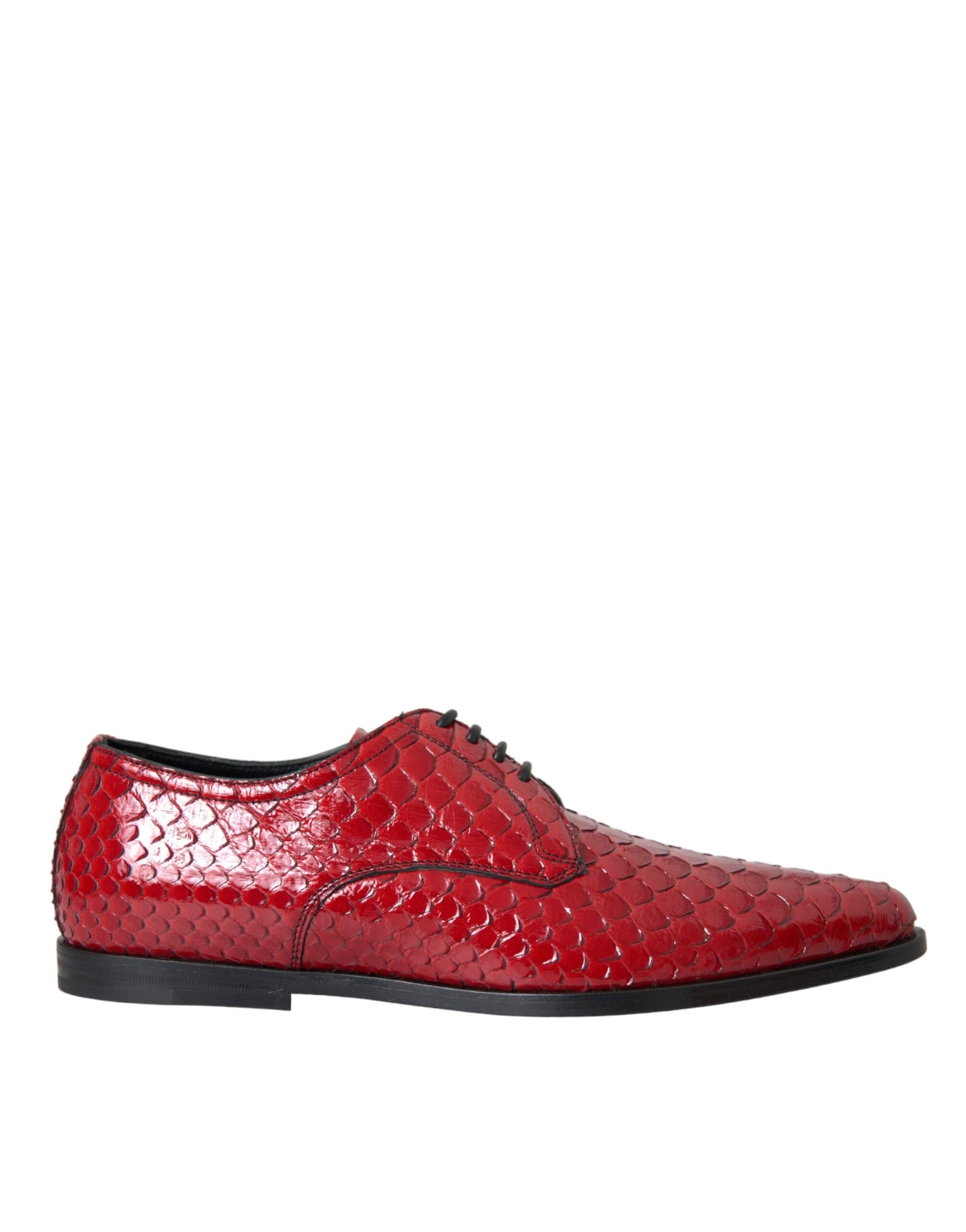 Dolce & Gabbana Red Textured Varnished Derby Men Formal Shoes