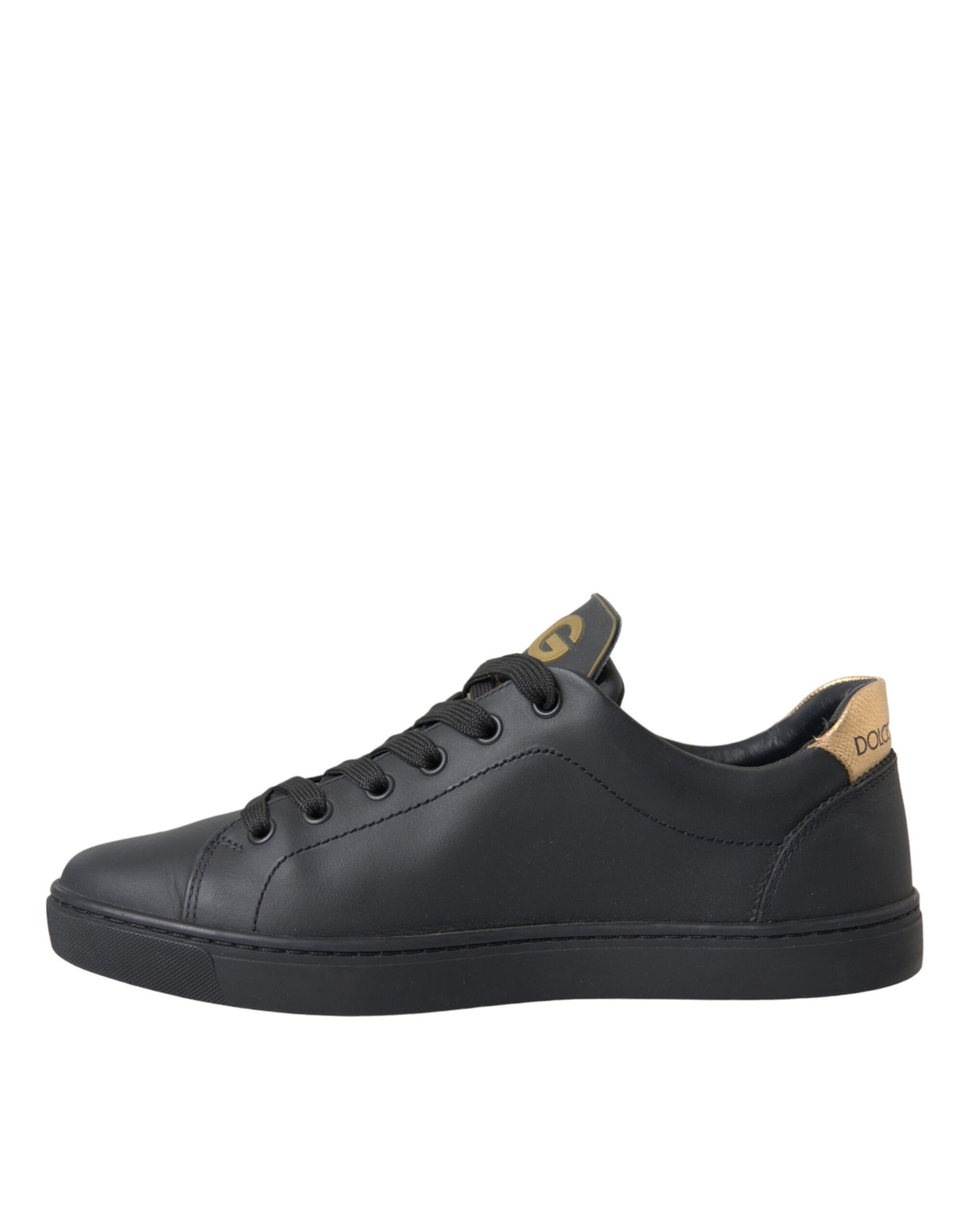 Dolce & Gabbana Black Leather Heart Embellished Sneakers Shoes