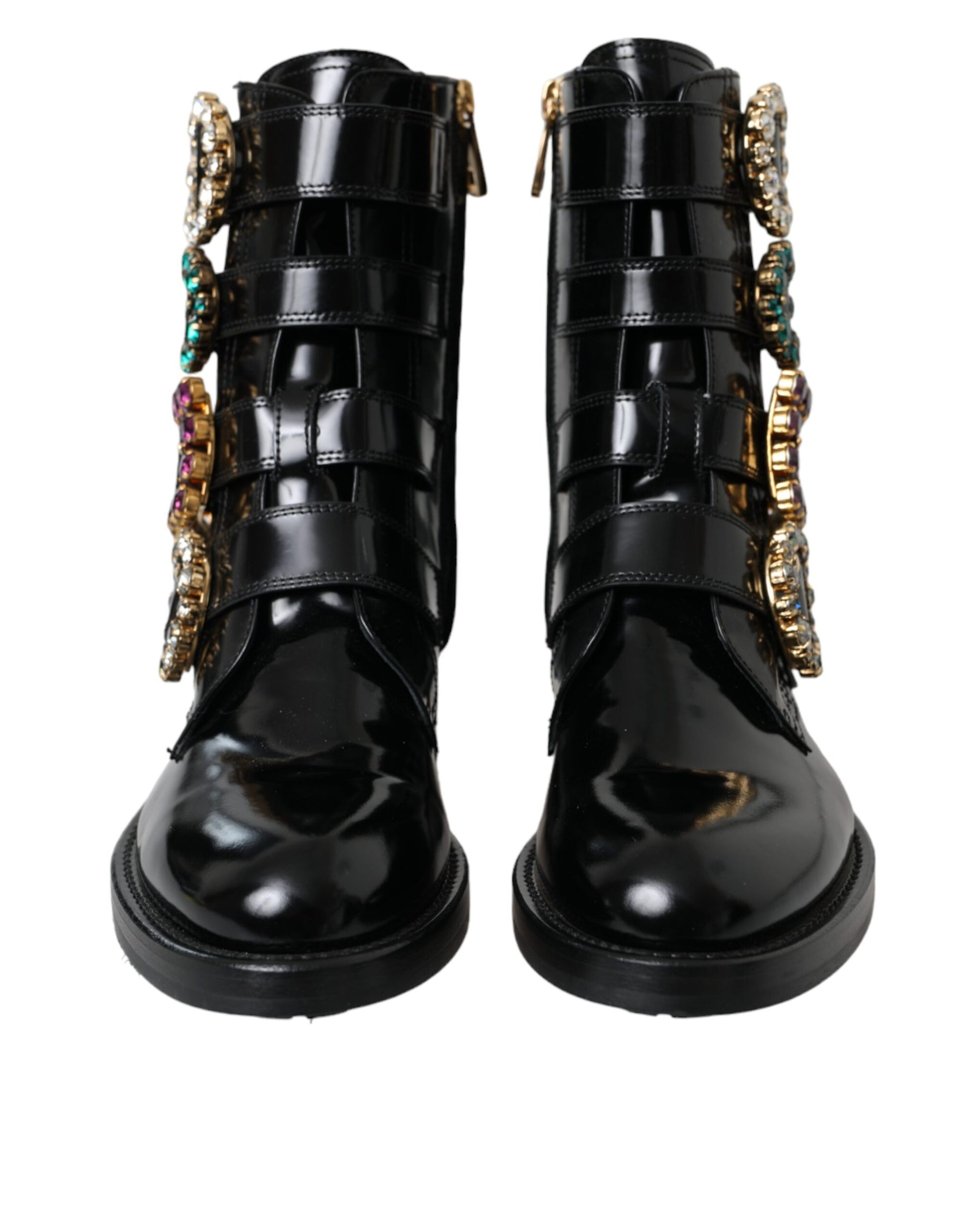 Botas y zapatos de piel negra con hebillas de cristal de Dolce &amp; Gabbana