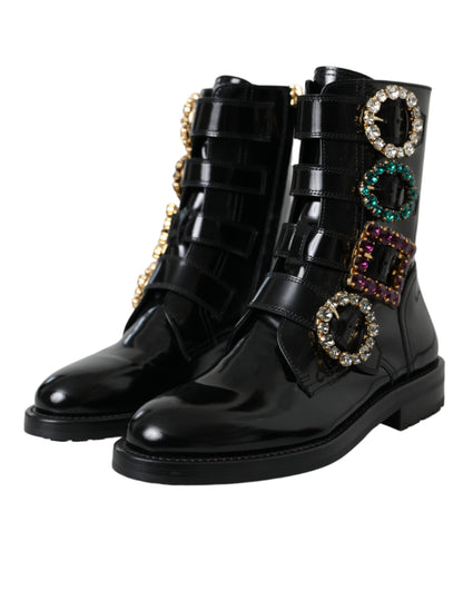 Botas y zapatos de piel negra con hebillas de cristal de Dolce &amp; Gabbana