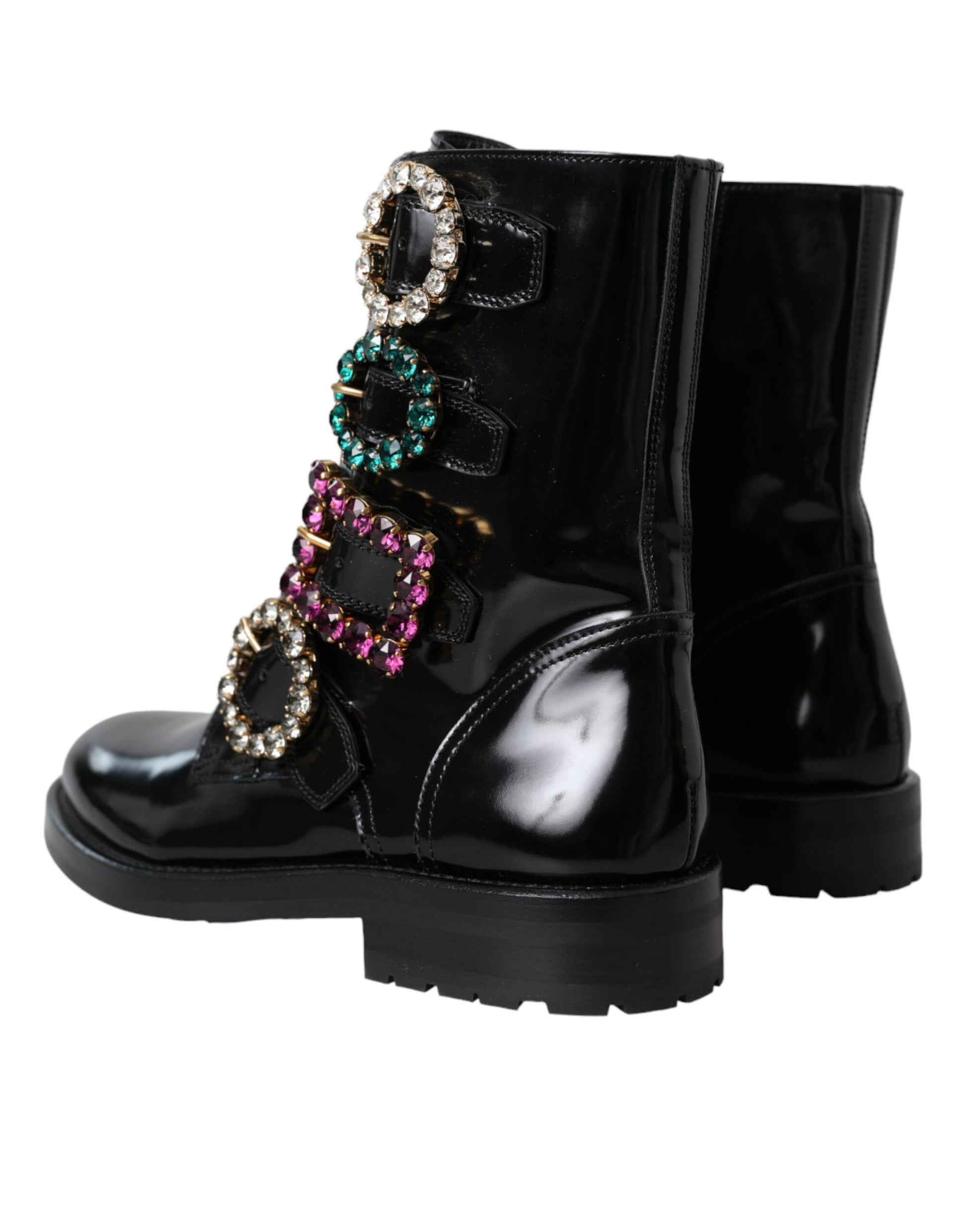 Botas y zapatos de piel negra con hebillas de cristal de Dolce &amp; Gabbana