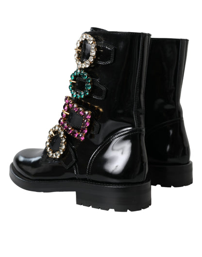 Botas y zapatos de piel negra con hebillas de cristal de Dolce &amp; Gabbana