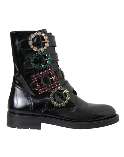 Botas y zapatos de piel negra con hebillas de cristal de Dolce &amp; Gabbana