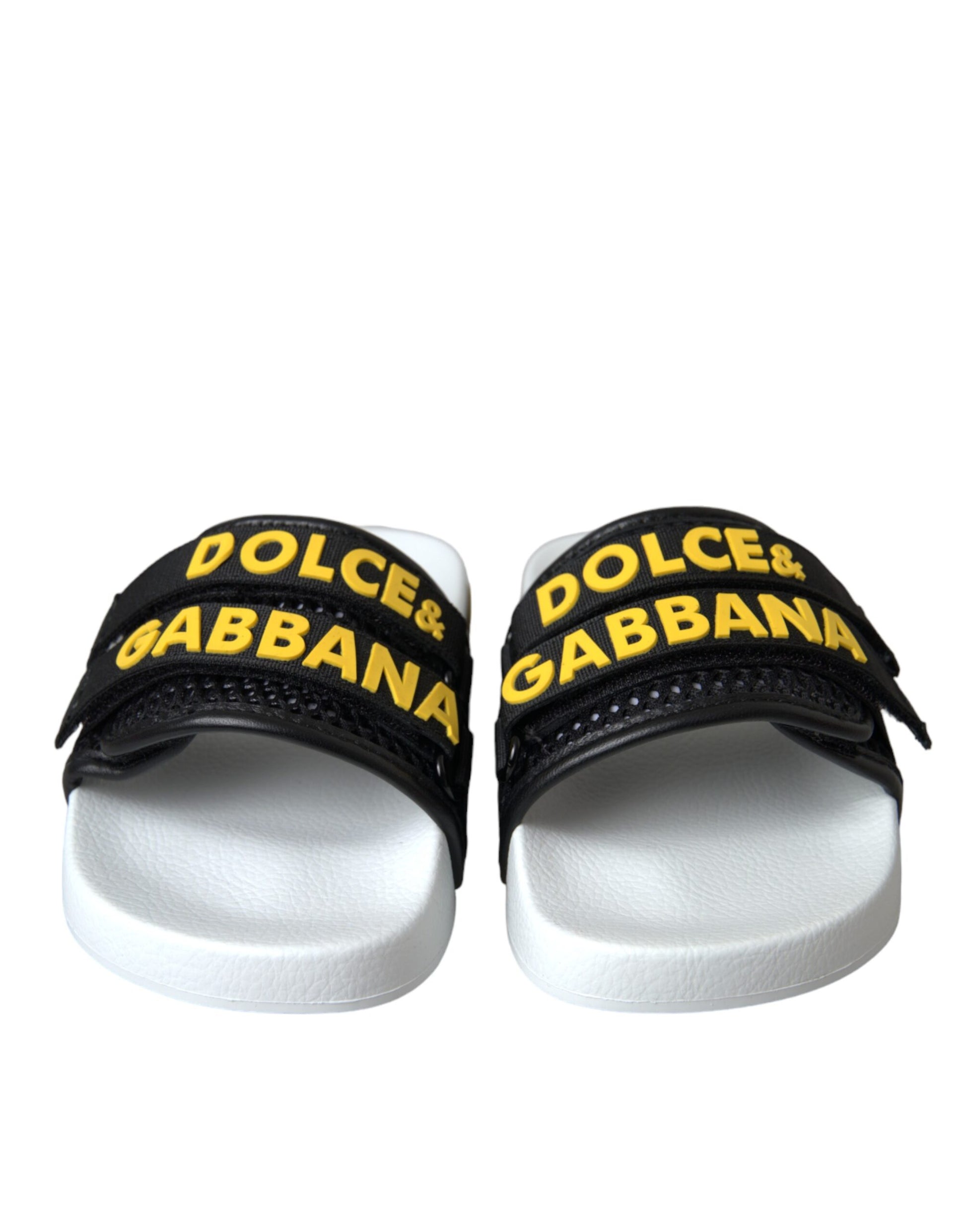 Sandalias planas y zapatos de playa con logo en blanco y negro de Dolce &amp; Gabbana