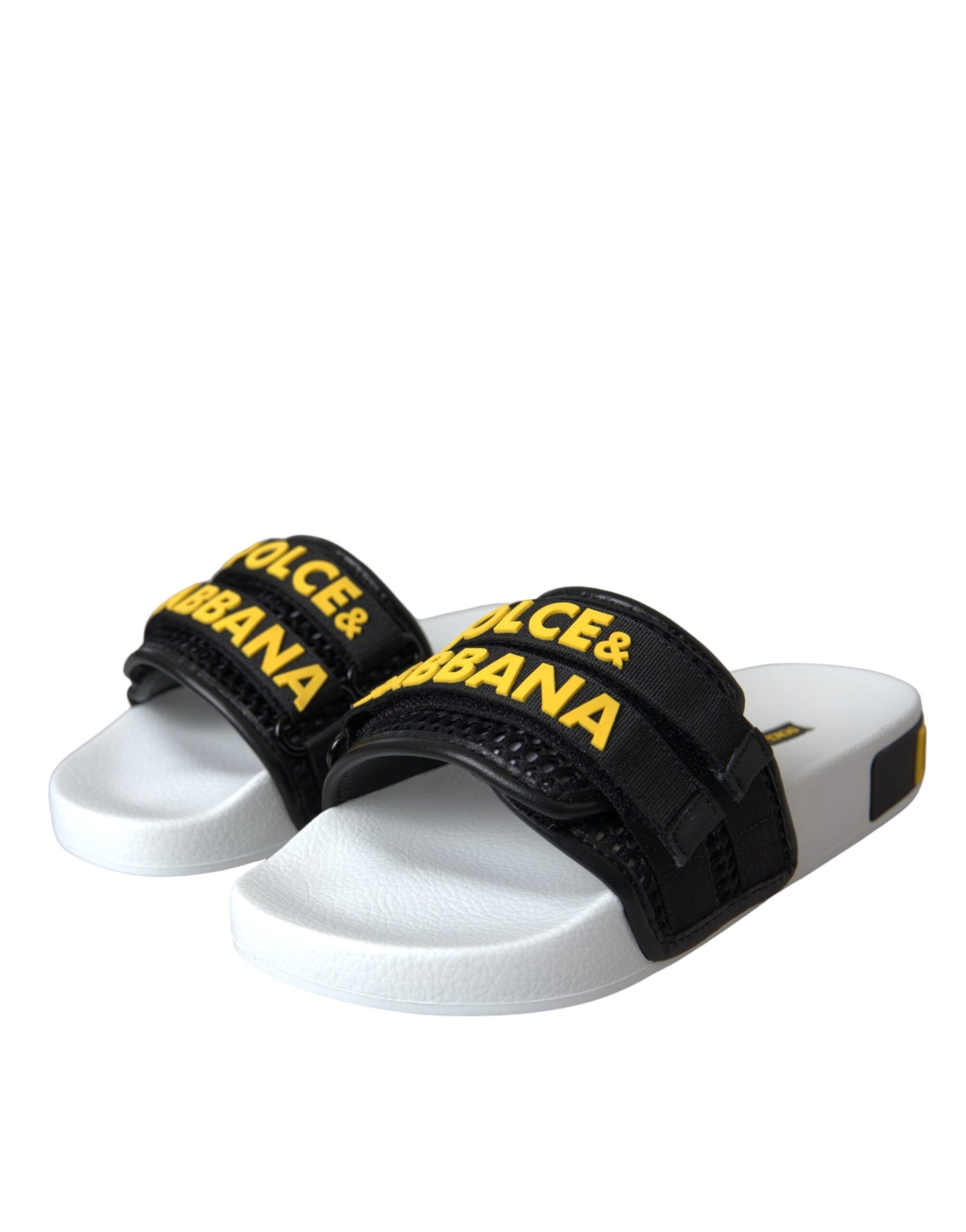Sandalias planas y zapatos de playa con logo en blanco y negro de Dolce &amp; Gabbana
