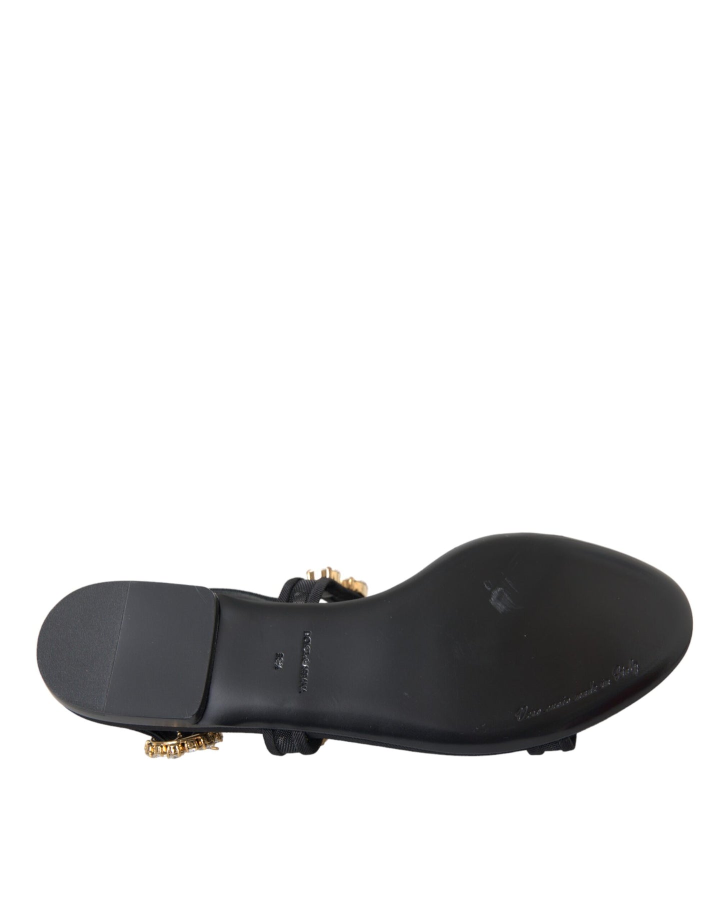 Dolce & Gabbana Black Leather Crystal Flats Sandals Shoes