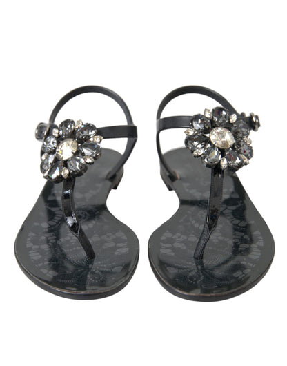 Sandalias planas con cristales negros de Dolce &amp; Gabbana, chanclas y zapatos