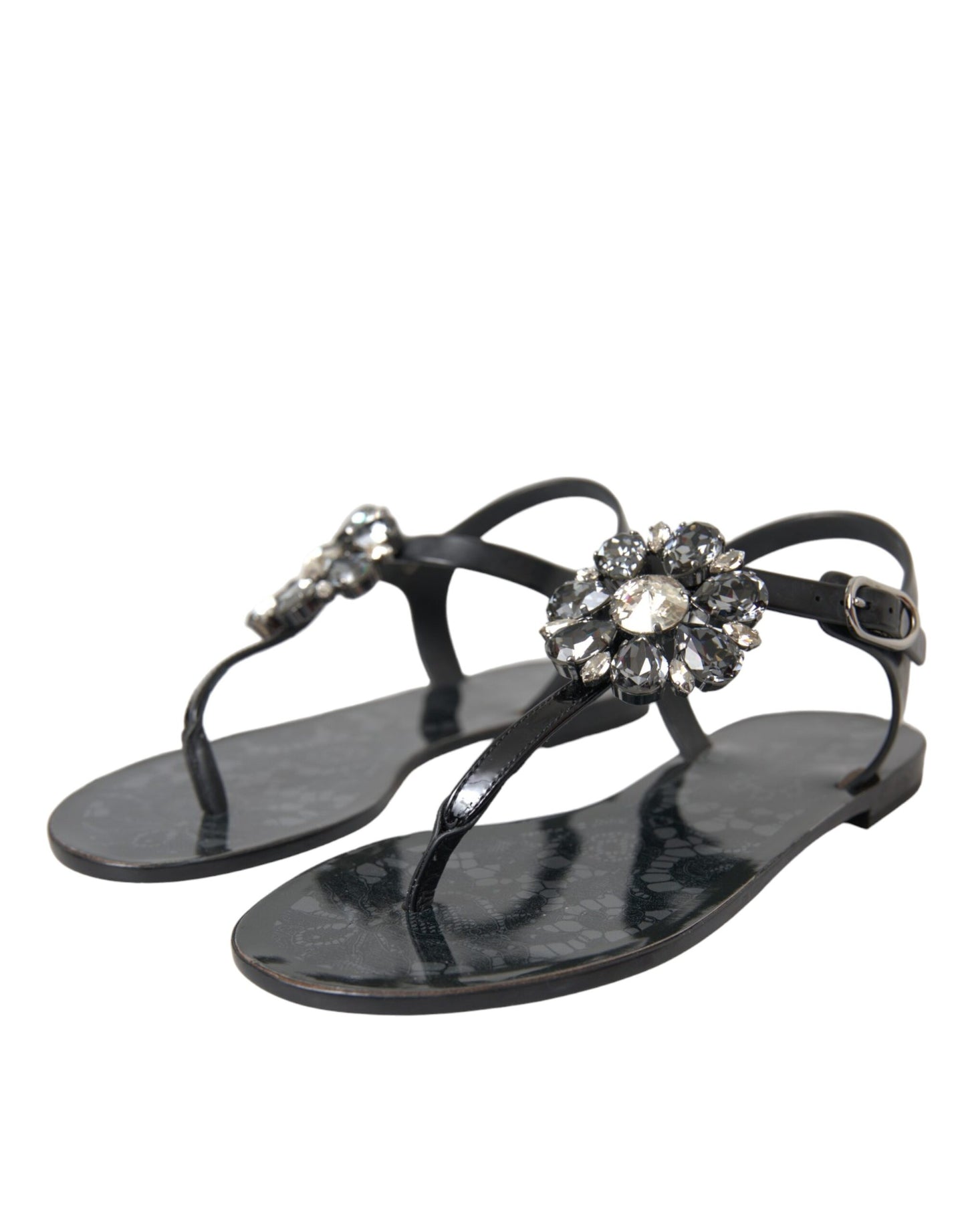 Sandalias planas con cristales negros de Dolce &amp; Gabbana, chanclas y zapatos