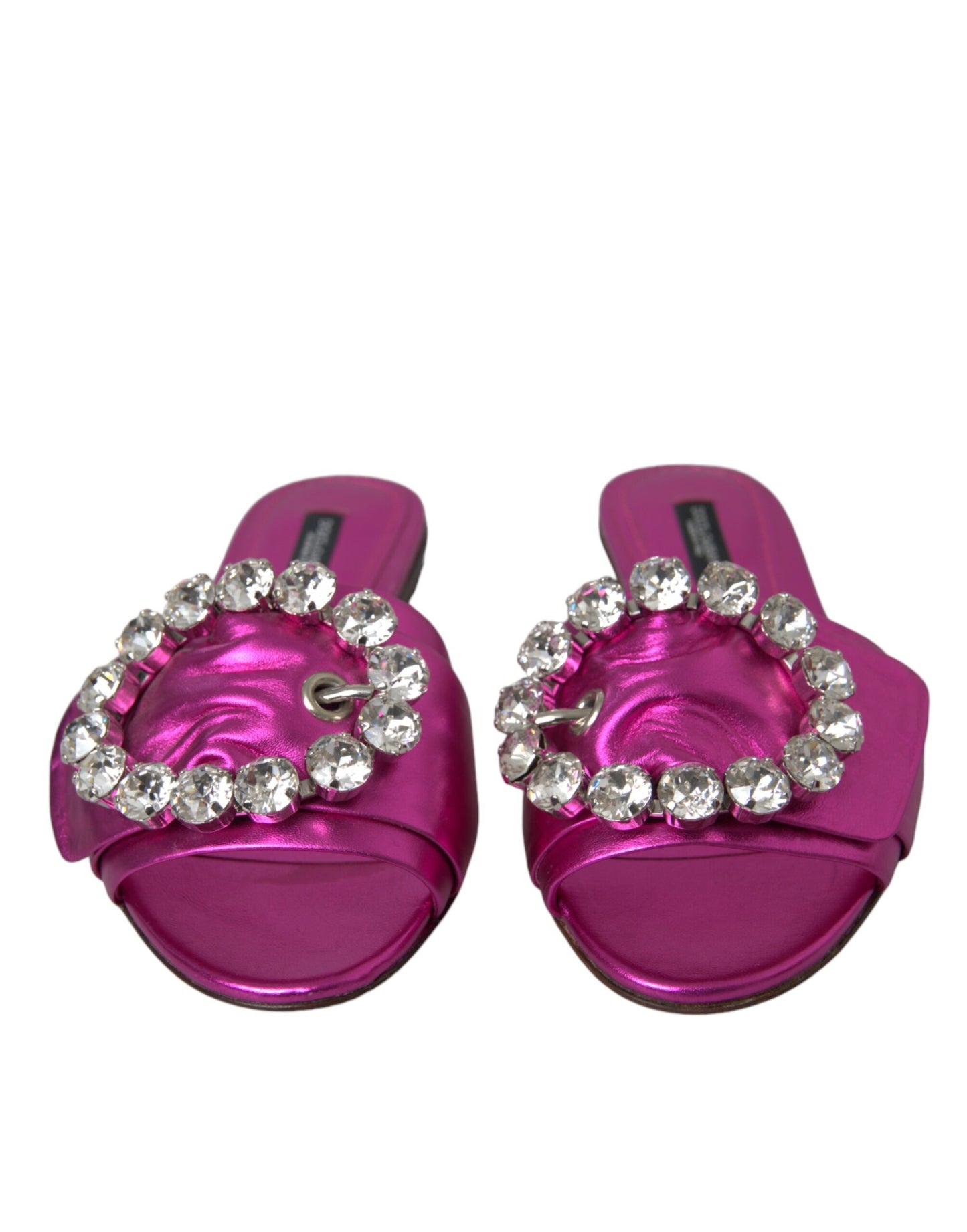 Sandalias planas de piel con cristales fucsia de Dolce &amp; Gabbana