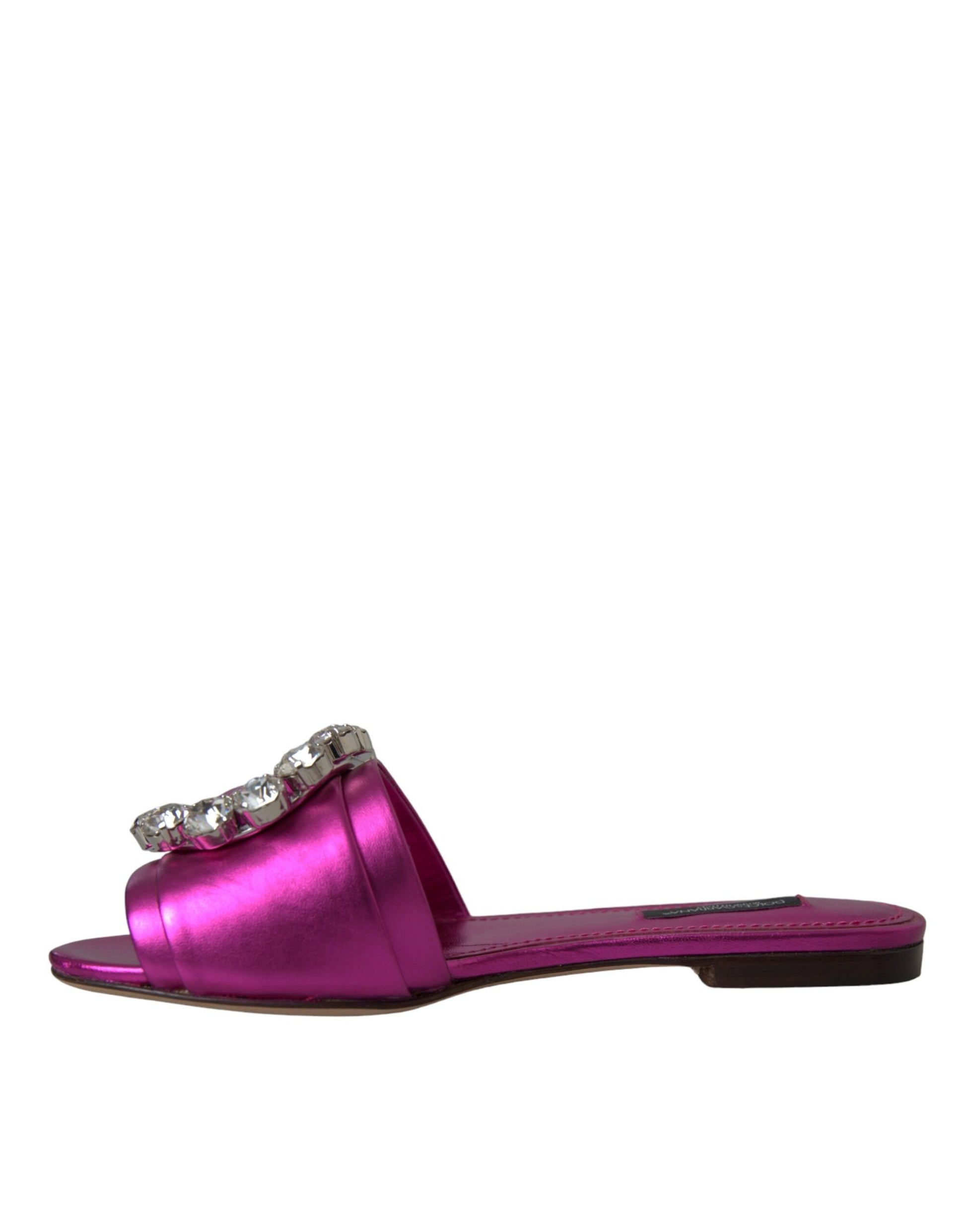 Sandalias planas de piel con cristales fucsia de Dolce &amp; Gabbana