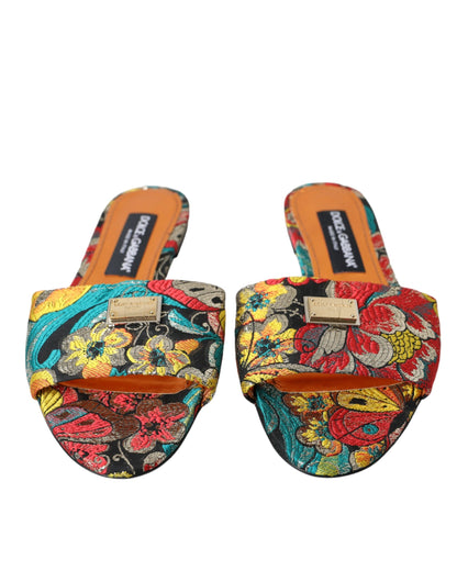 Sandalias planas con logo y brocado floral multicolor de Dolce &amp; Gabbana