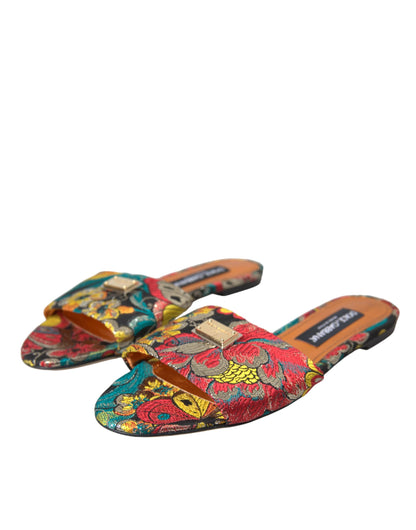 Sandalias planas con logo y brocado floral multicolor de Dolce &amp; Gabbana