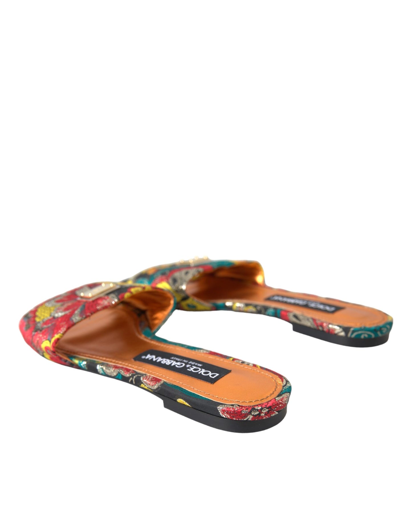 Sandalias planas con logo y brocado floral multicolor de Dolce &amp; Gabbana