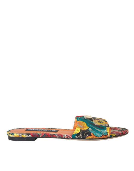 Sandalias planas con logo y brocado floral multicolor de Dolce &amp; Gabbana