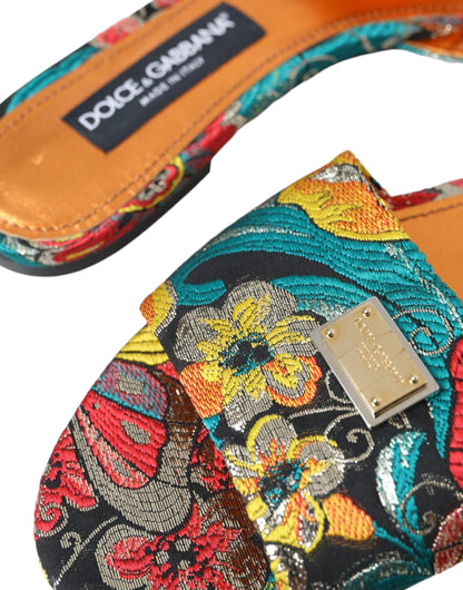 Sandalias planas con logo y brocado floral multicolor de Dolce &amp; Gabbana