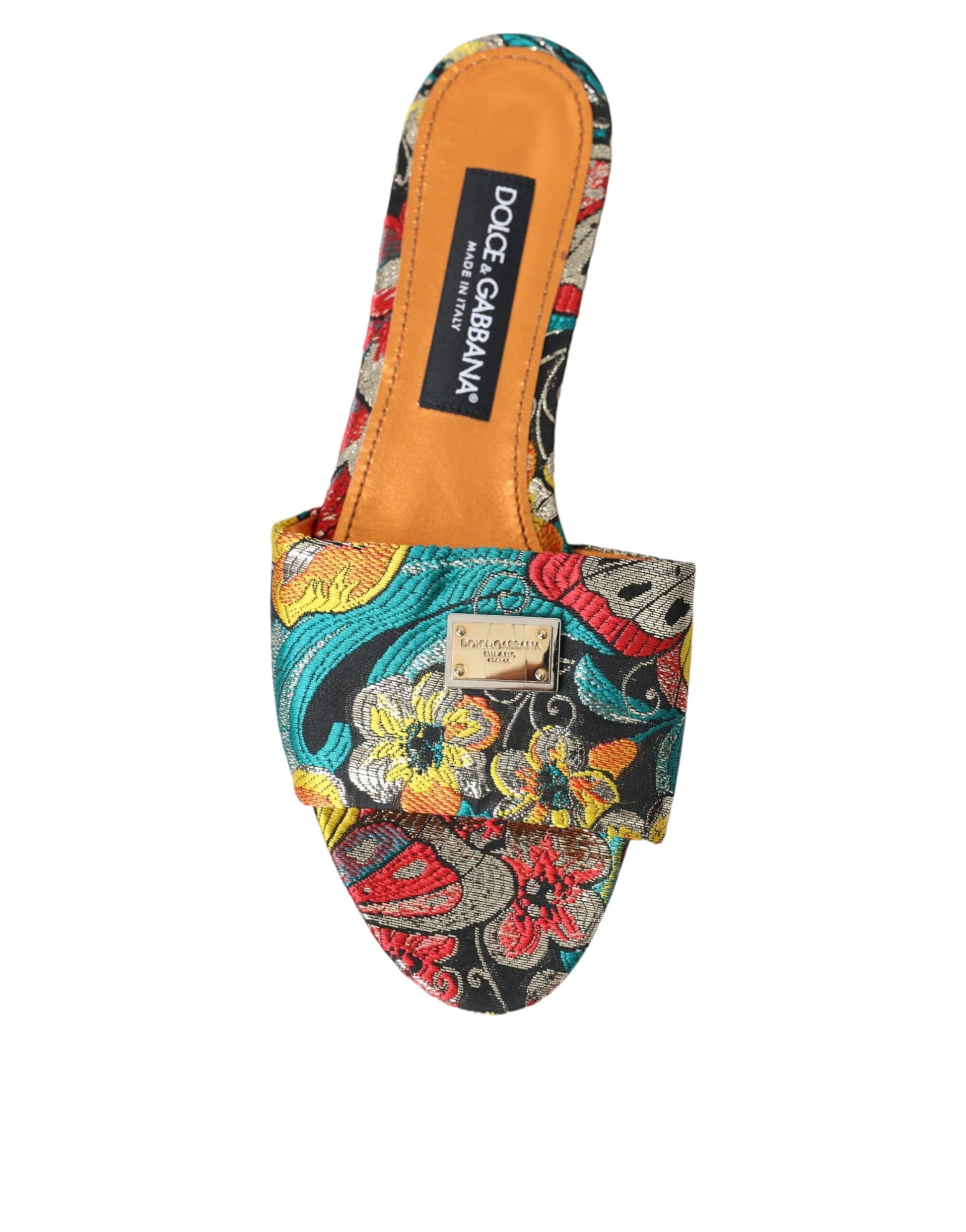 Sandalias planas con logo y brocado floral multicolor de Dolce &amp; Gabbana