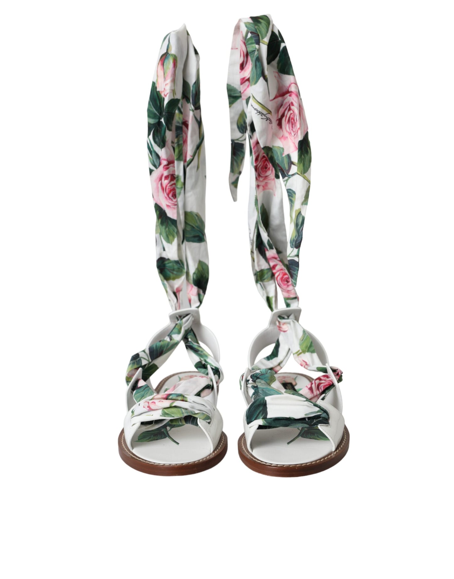 Sandalias cruzadas hasta el tobillo con estampado floral multicolor de Dolce &amp; Gabbana
