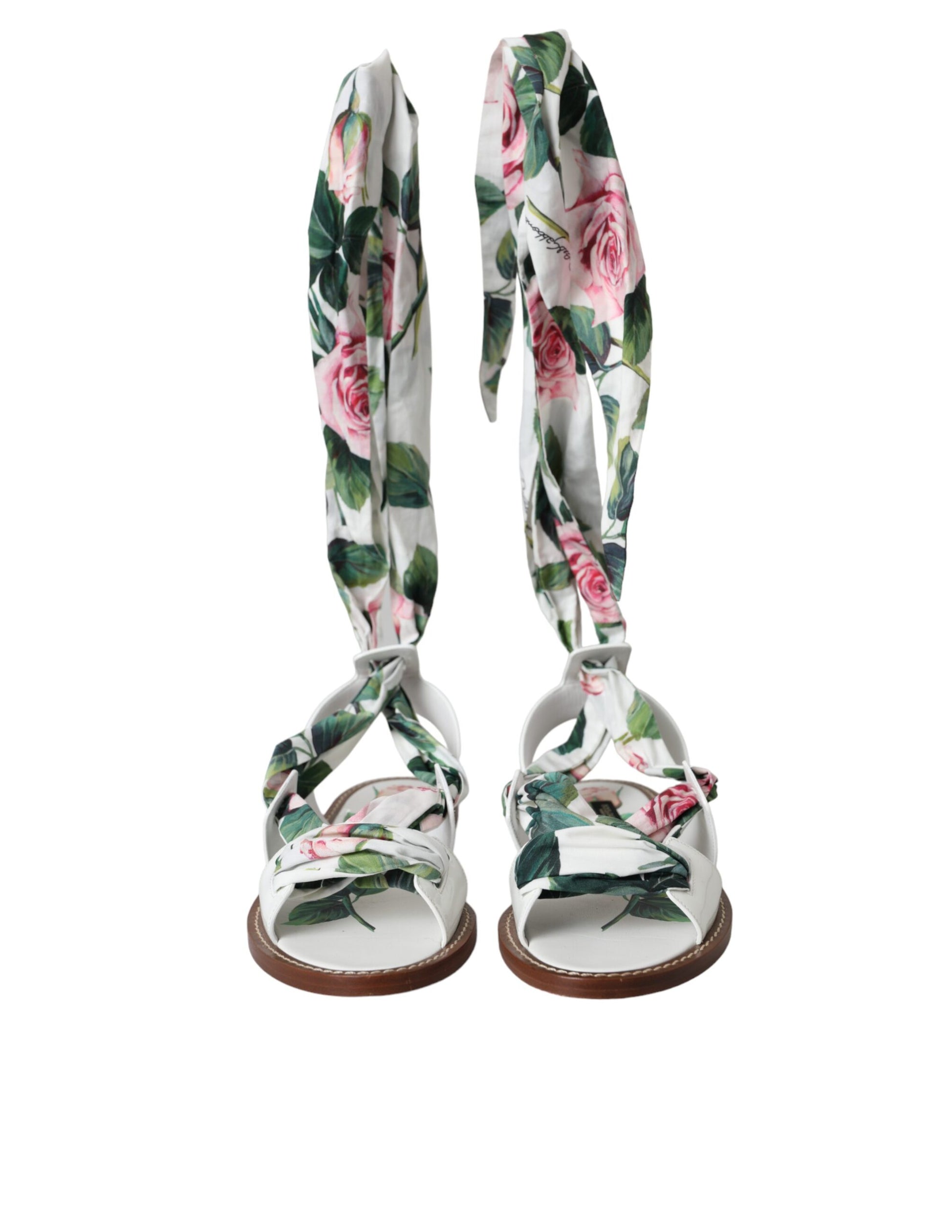 Sandalias cruzadas hasta el tobillo con estampado floral multicolor de Dolce &amp; Gabbana