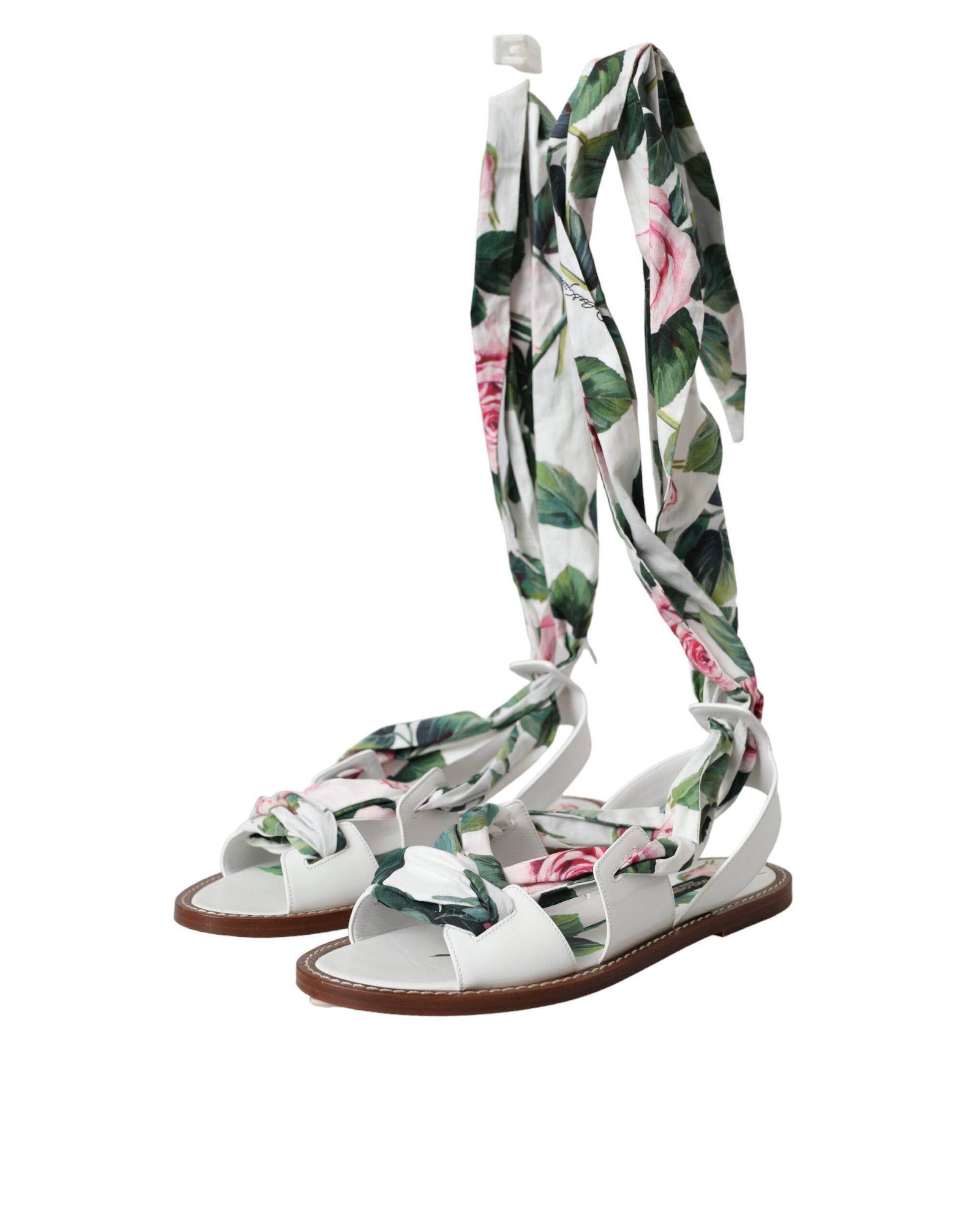 Sandalias cruzadas hasta el tobillo con estampado floral multicolor de Dolce &amp; Gabbana
