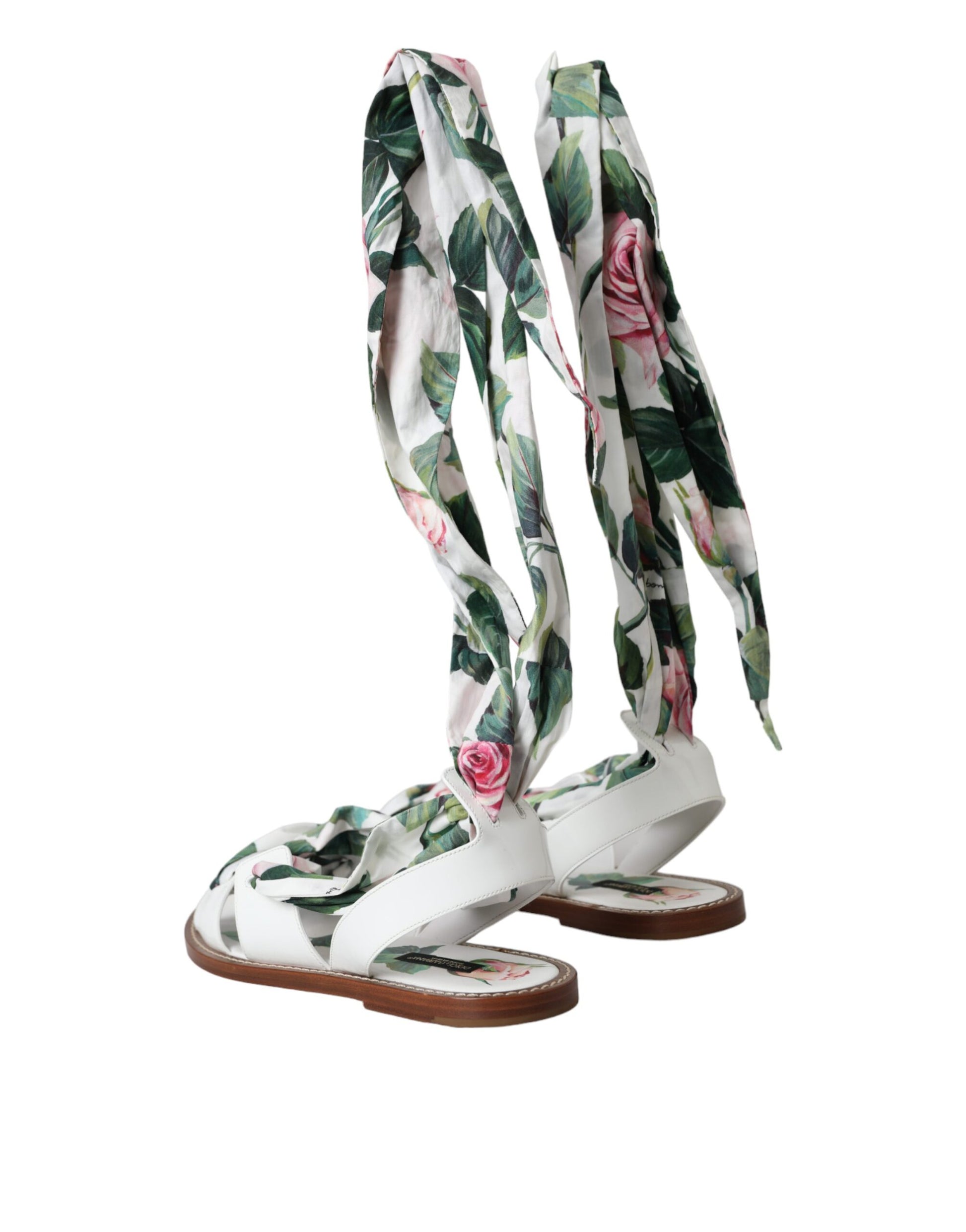 Sandalias cruzadas hasta el tobillo con estampado floral multicolor de Dolce &amp; Gabbana