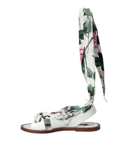 Sandalias cruzadas hasta el tobillo con estampado floral multicolor de Dolce &amp; Gabbana