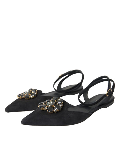 Sandalias con tiras cruzadas y cristales en cuero negro de Dolce &amp; Gabbana