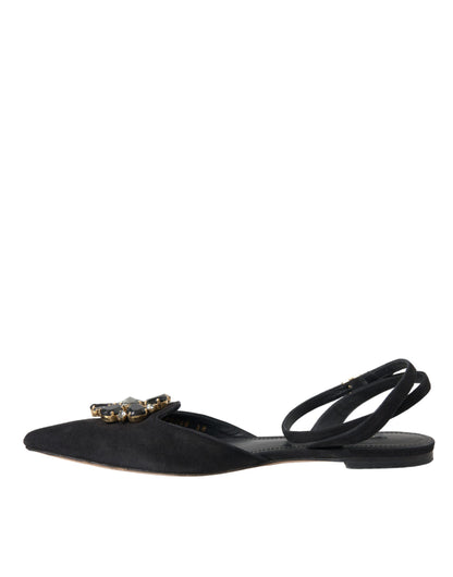 Sandalias con tiras cruzadas y cristales en cuero negro de Dolce &amp; Gabbana