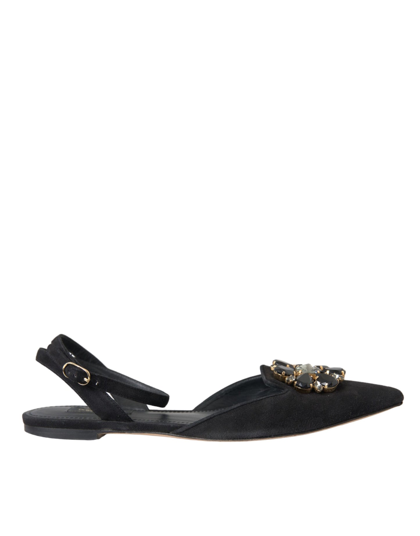 Sandalias con tiras cruzadas y cristales en cuero negro de Dolce &amp; Gabbana