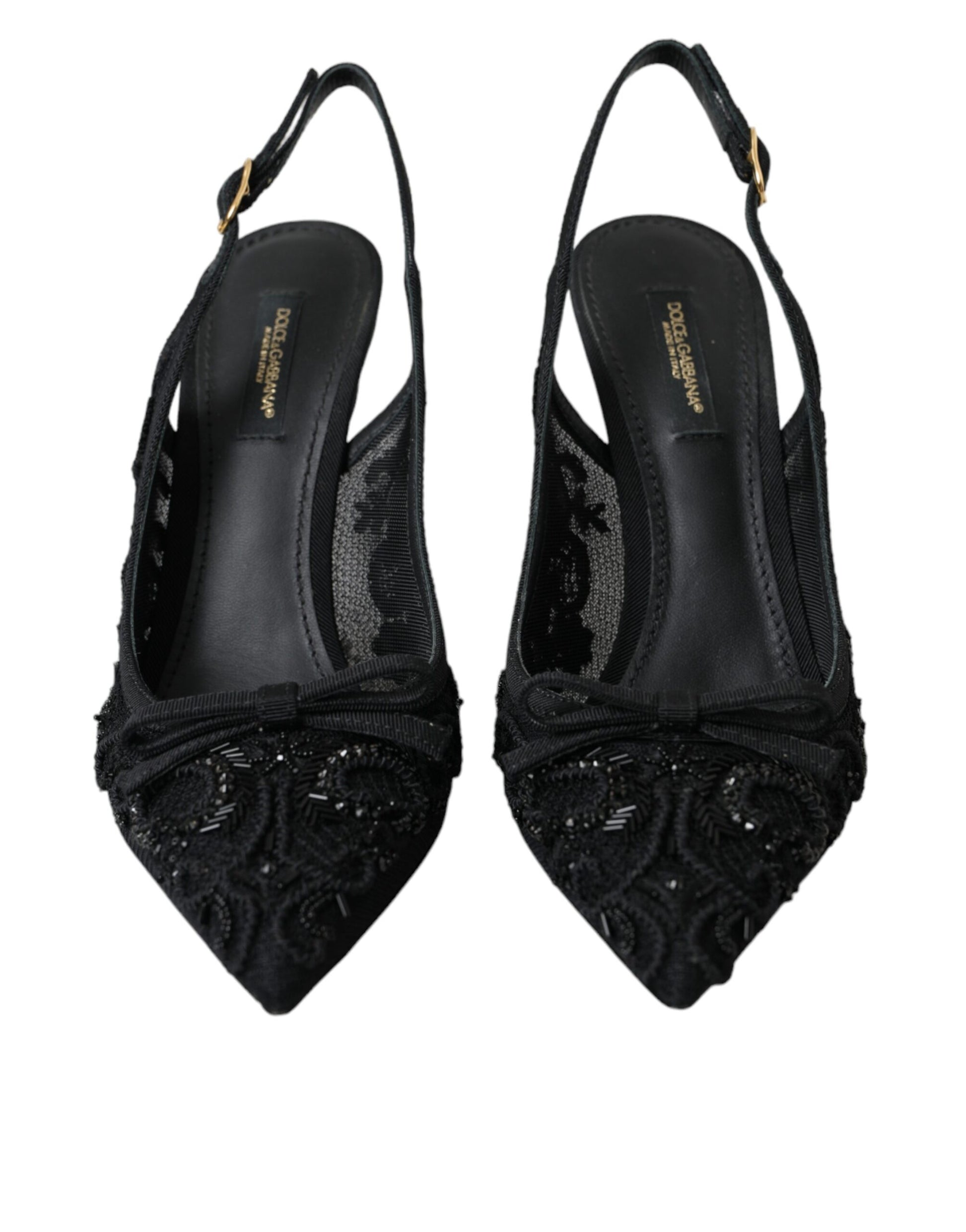 Zapatos de tacón con tiras cruzadas Ricamo de tul negro de Dolce &amp; Gabbana