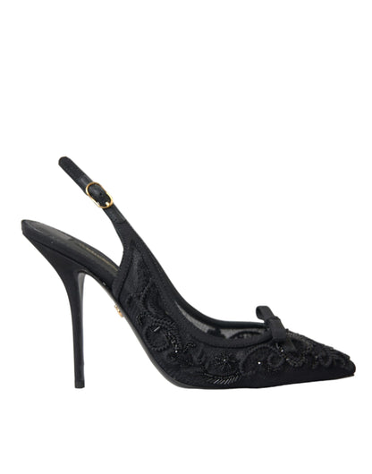 Zapatos de tacón con tiras cruzadas Ricamo de tul negro de Dolce &amp; Gabbana