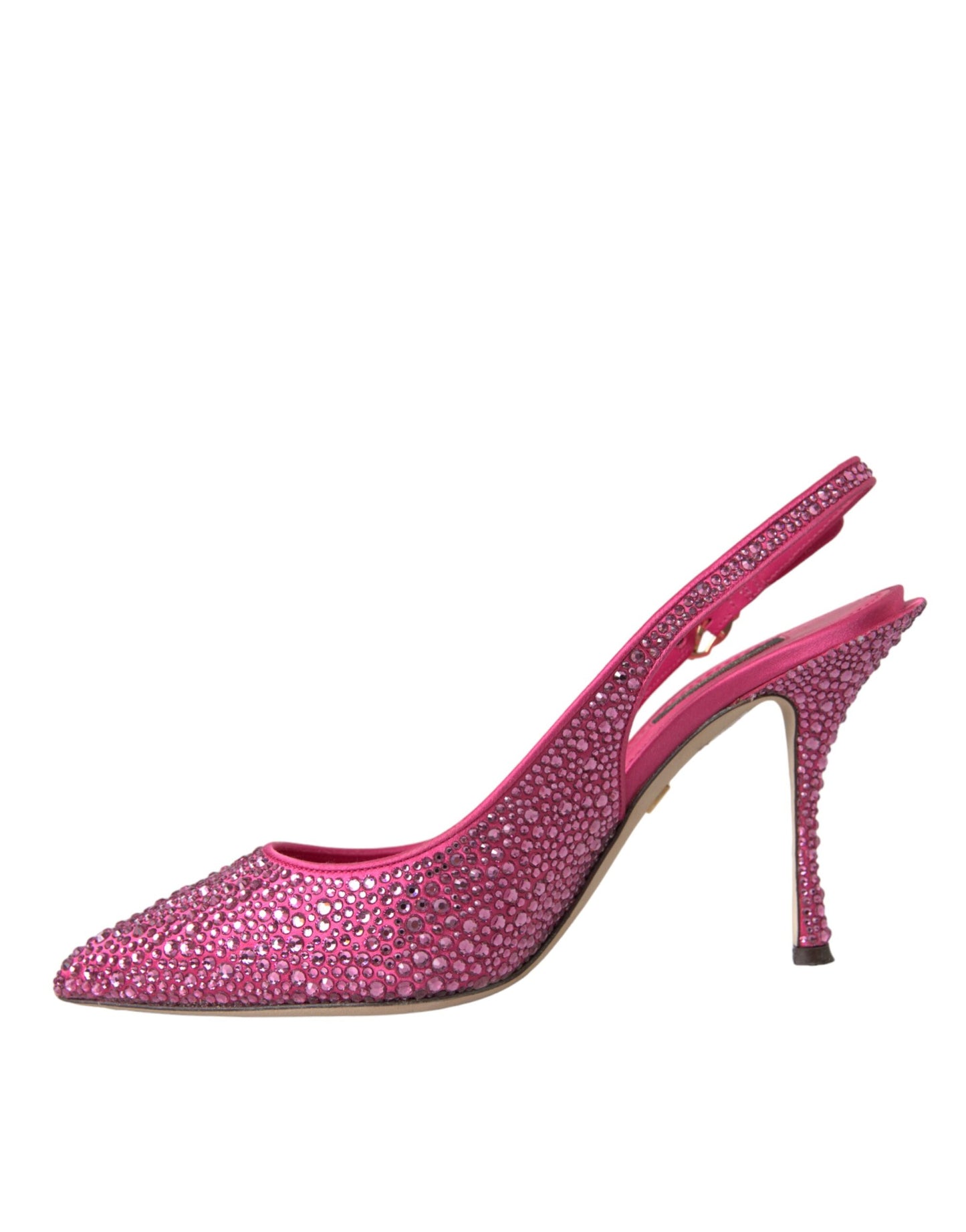 Zapatos de tacón con tiras cruzadas y cristales de strass en color rosa de Dolce &amp; Gabbana