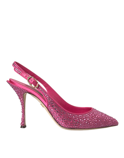 Zapatos de tacón con tiras cruzadas y cristales de strass en color rosa de Dolce &amp; Gabbana