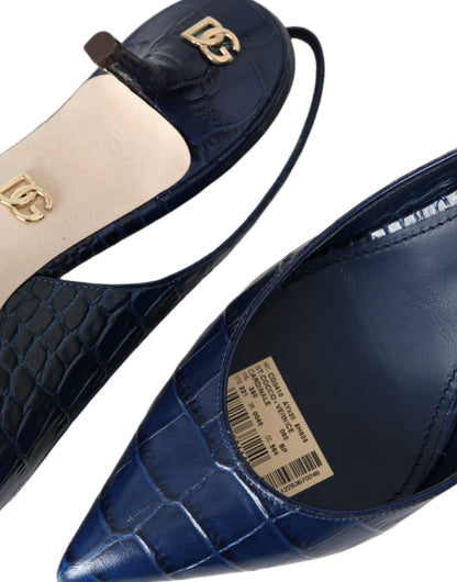 Zapatos con tiras cruzadas en piel de cocodrilo azul oscuro de Dolce &amp; Gabbana