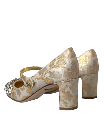 Zapatos Mary Jane con tacón de aguja y cristales en jacquard dorado de Dolce &amp; Gabbana