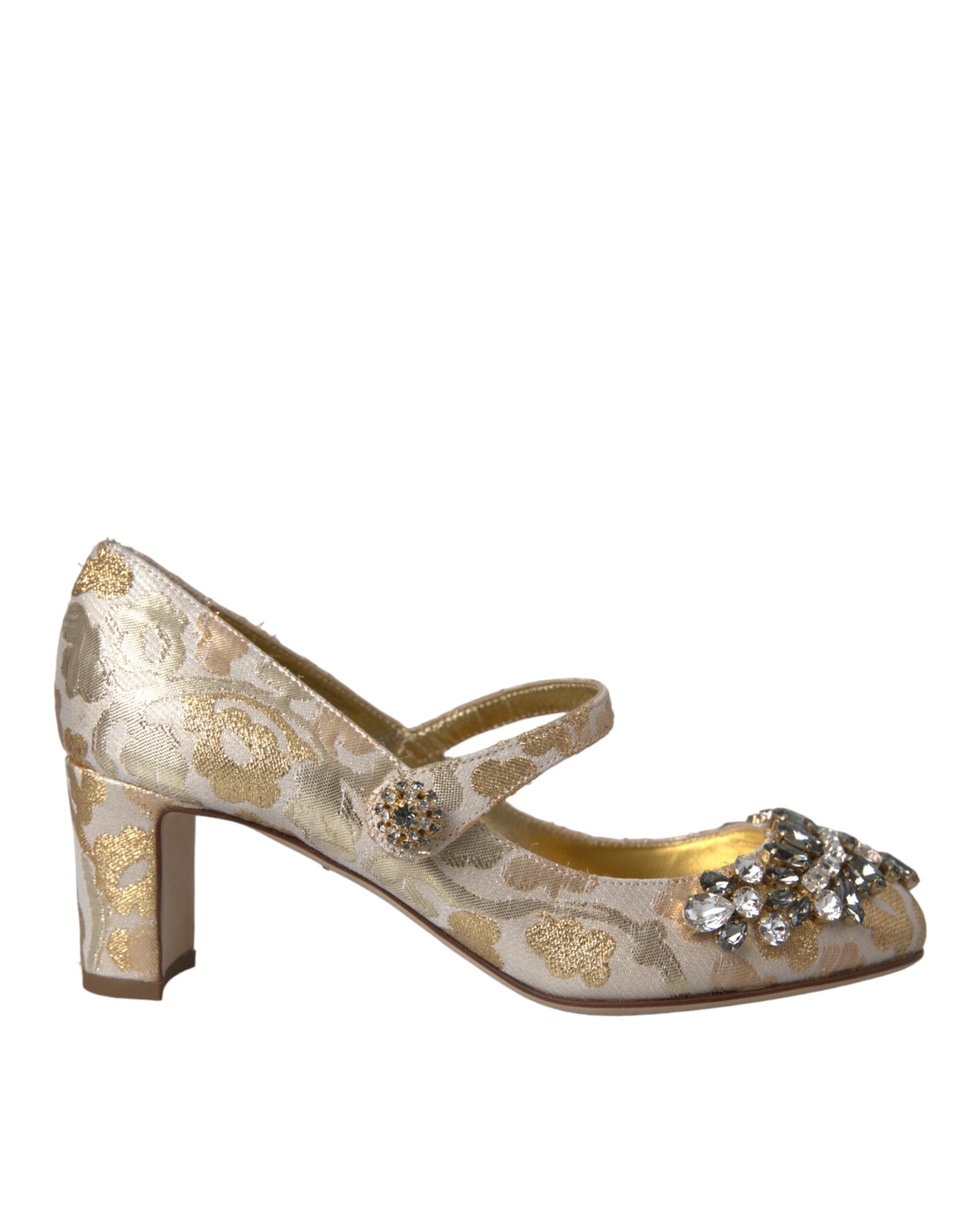 Zapatos Mary Jane con tacón de aguja y cristales en jacquard dorado de Dolce &amp; Gabbana