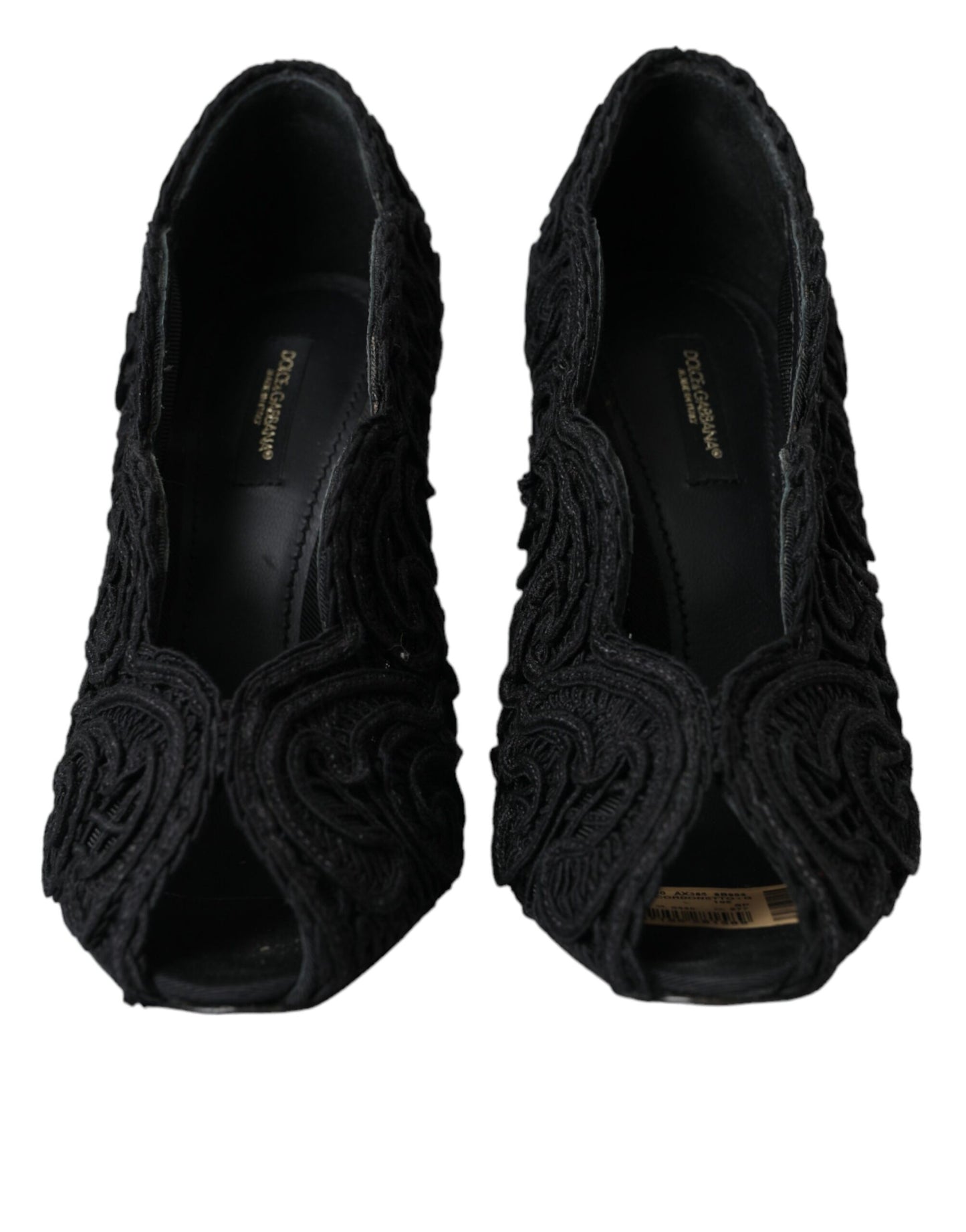 Dolce &amp; Gabbana Zapatos negros con puntera abierta Cordonetto Ricamo