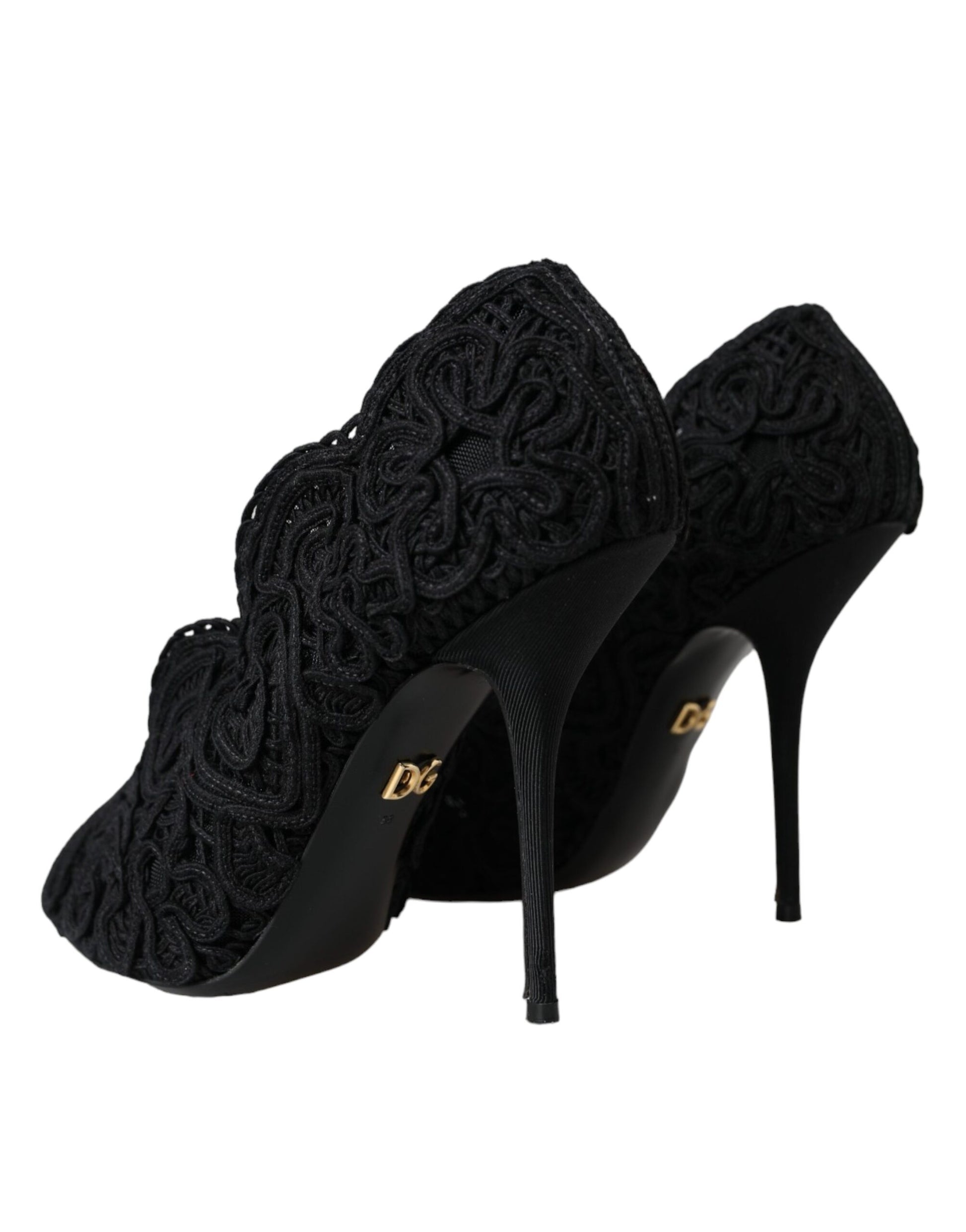 Dolce &amp; Gabbana Zapatos negros con puntera abierta Cordonetto Ricamo