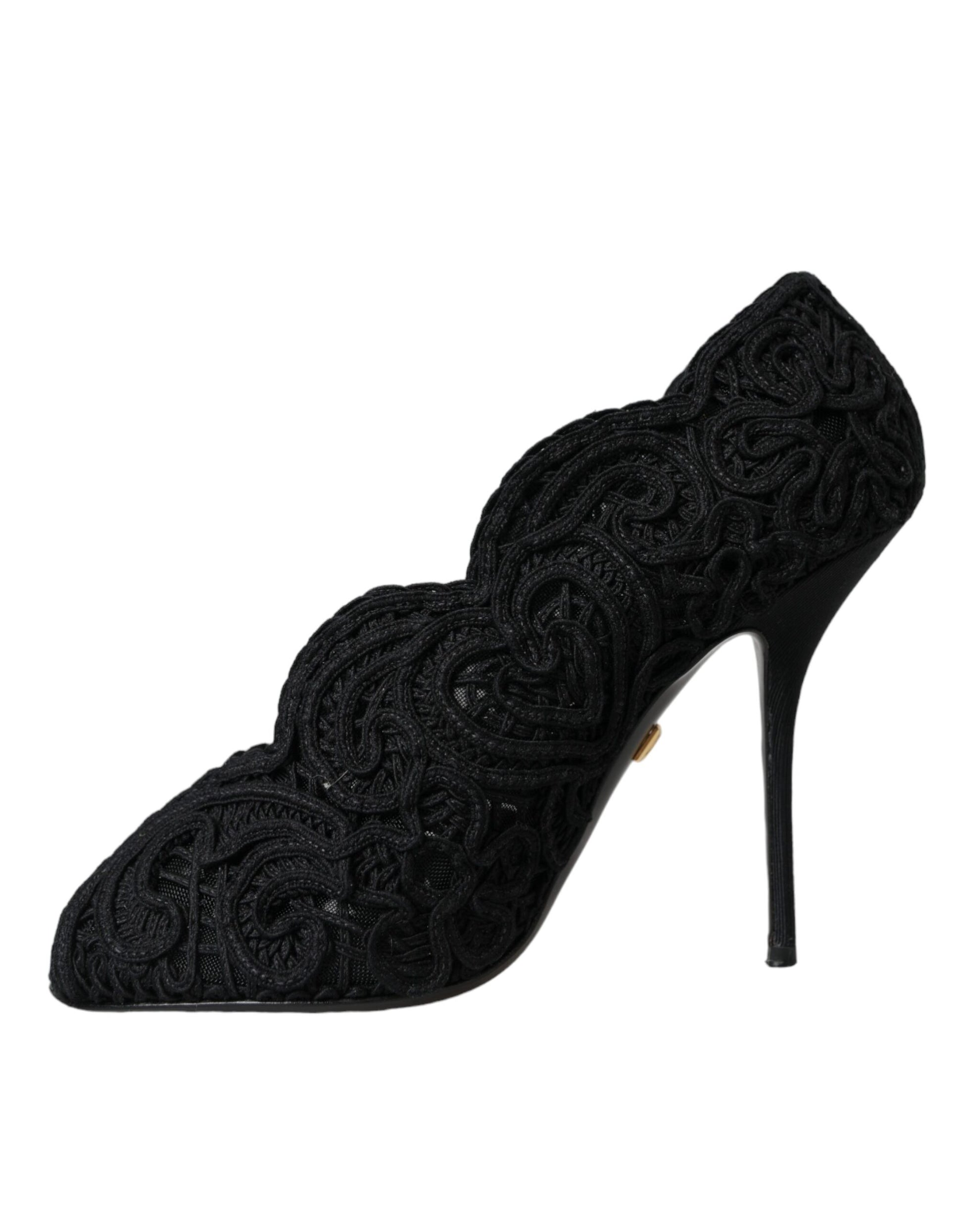 Dolce &amp; Gabbana Zapatos negros con puntera abierta Cordonetto Ricamo