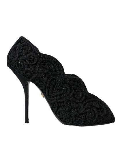 Dolce &amp; Gabbana Zapatos negros con puntera abierta Cordonetto Ricamo