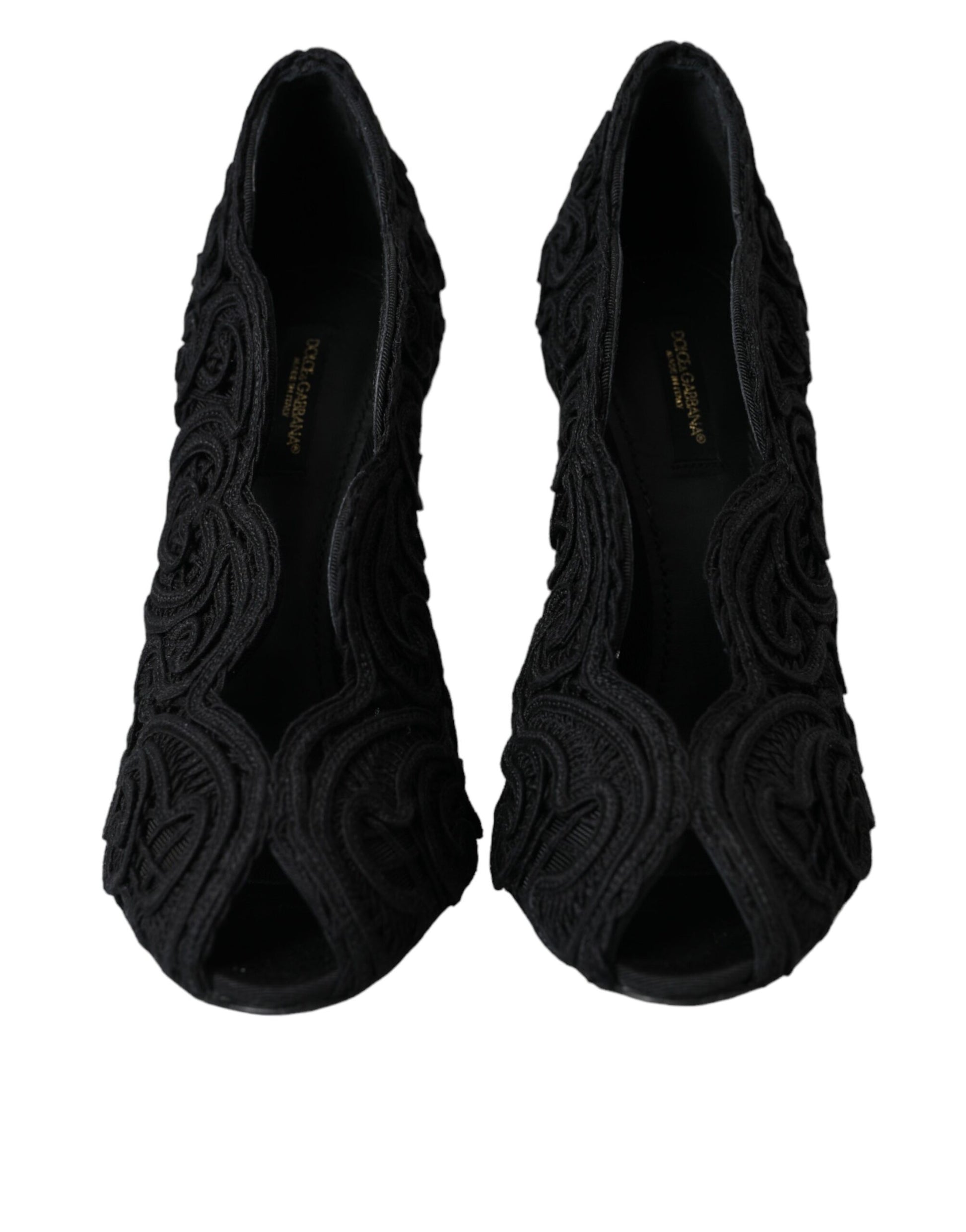 Dolce &amp; Gabbana Zapatos negros con puntera abierta Cordonetto Ricamo