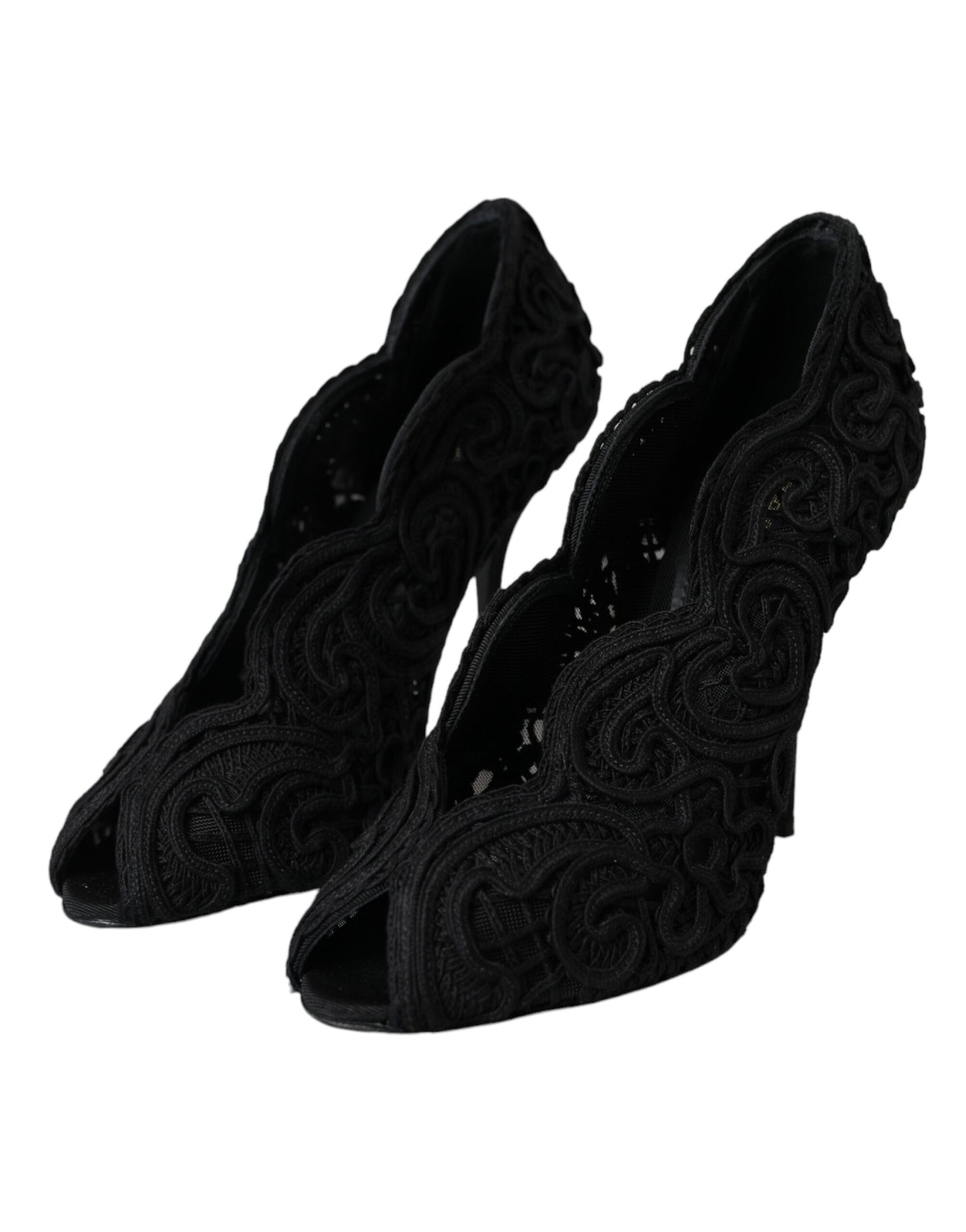 Dolce &amp; Gabbana Zapatos negros con puntera abierta Cordonetto Ricamo