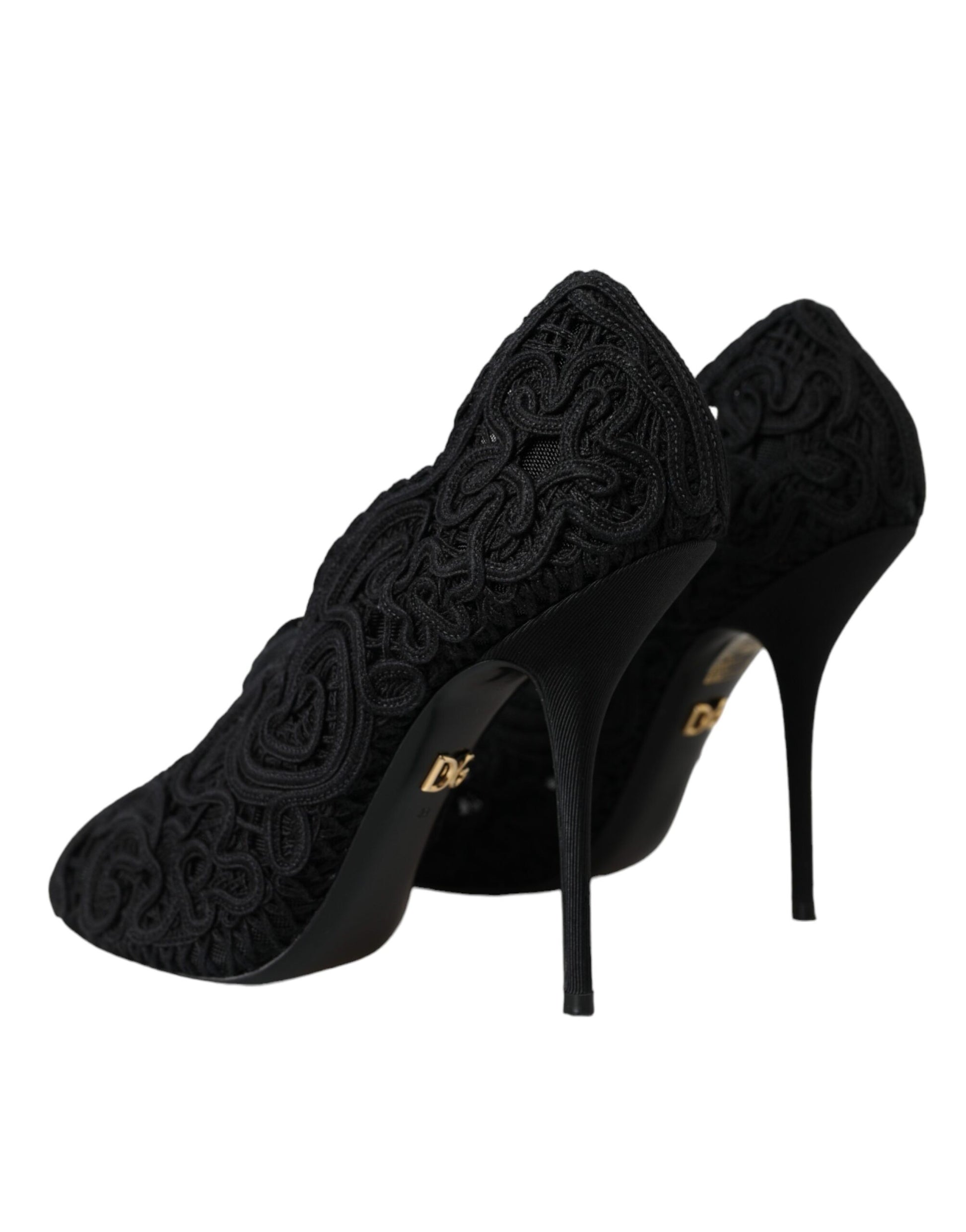 Dolce &amp; Gabbana Zapatos negros con puntera abierta Cordonetto Ricamo